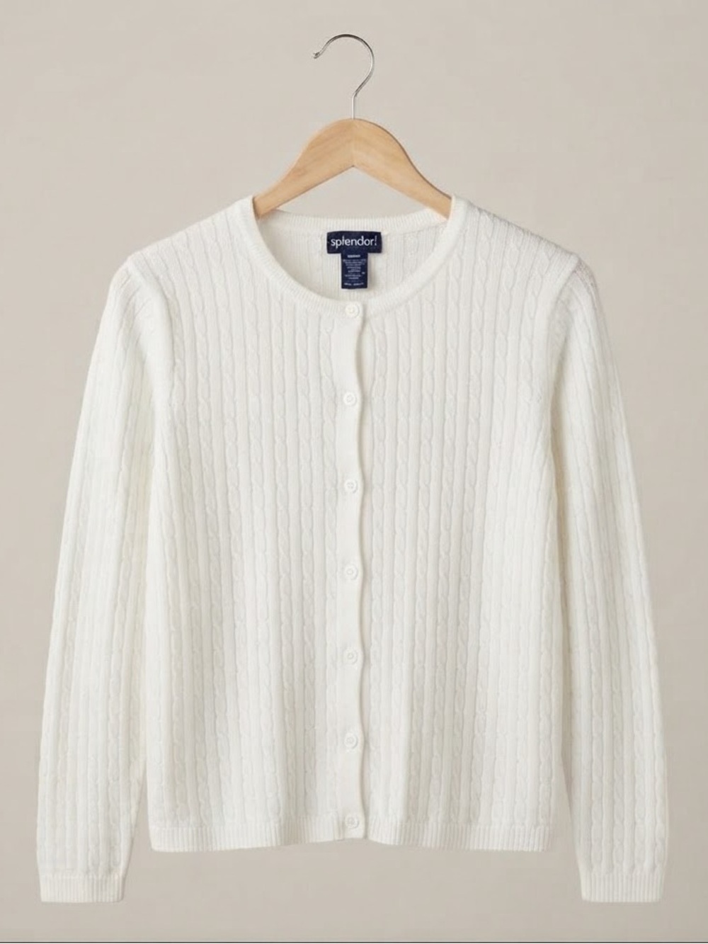 Vintage white COTTON cable knit cardigan XL made in Canada 🇨🇦